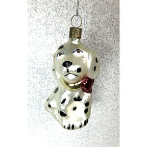 Blown Glass Dog Christmas Ornament Germany Hanging Black White 4.5 inch